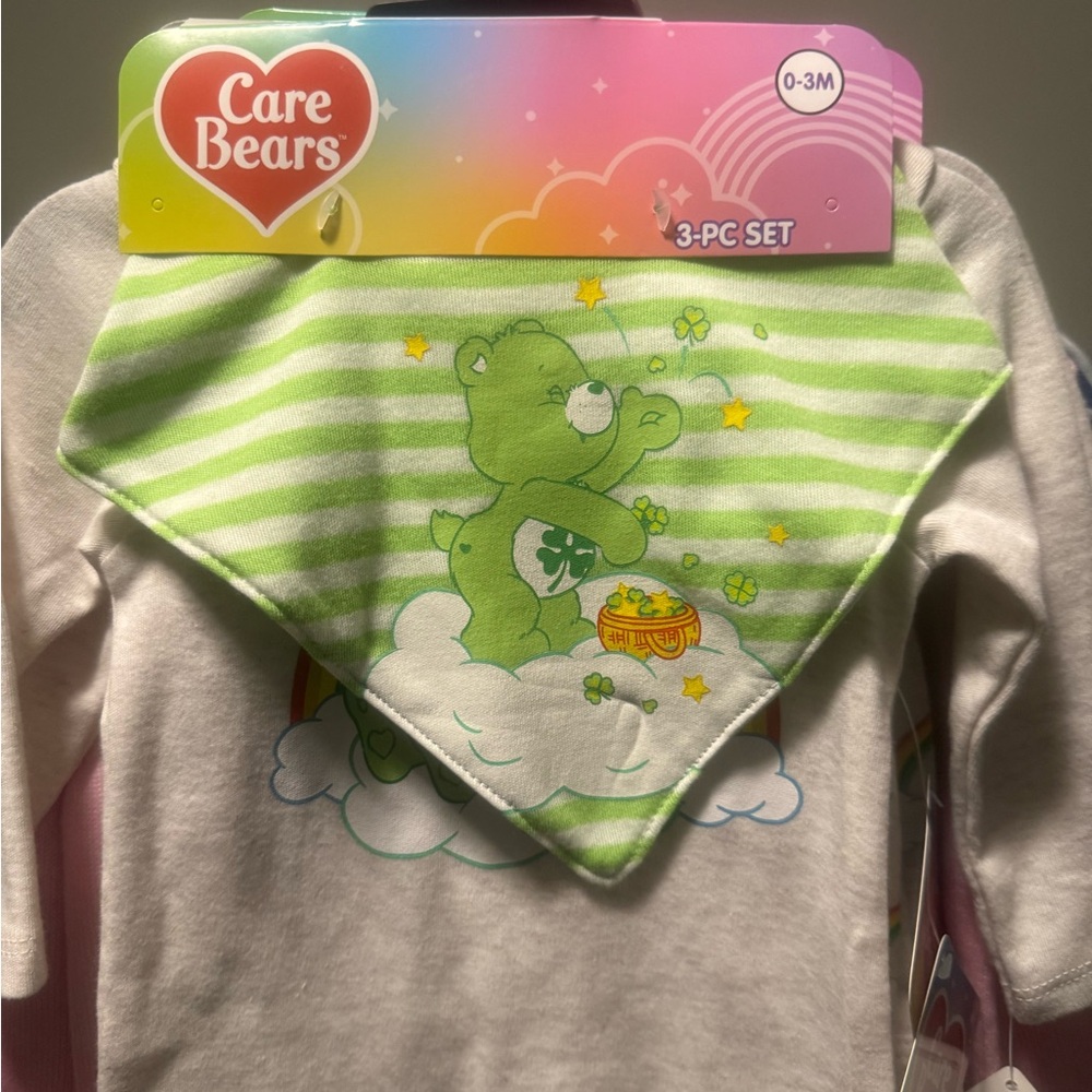 Care Bears Green and White Matching Bib Set